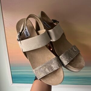 Women's Cream and Snakeskin print Suede Sandals